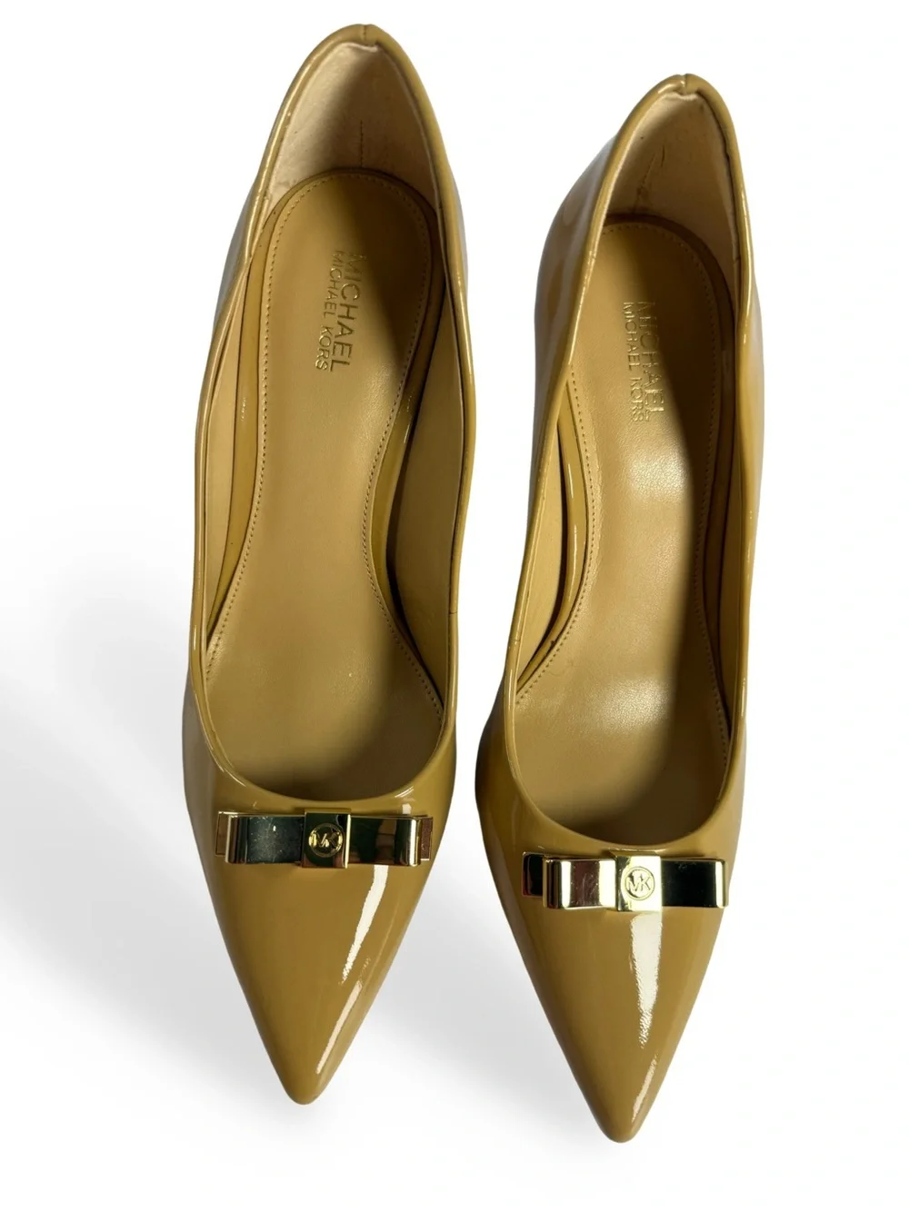Michael Kors Women's Tan Patent Pointed-Toe Flats 7